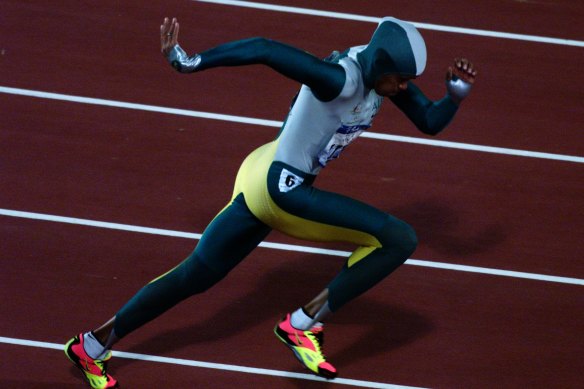 Off she goes: Freeman in the race that would make her a household name.