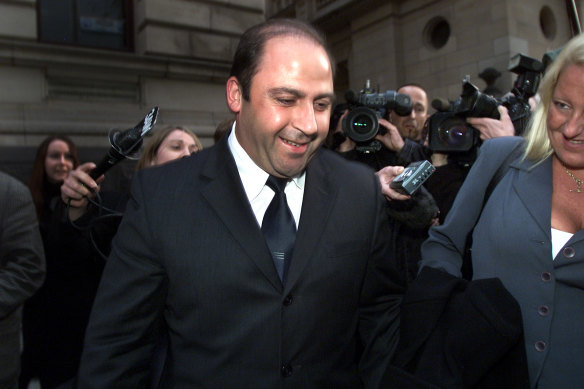 Nicola Gobbo (right) with her client Tony Mokbel after she won bail for him in 2002. 