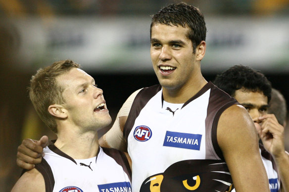 When they were teammates: Sam Mitchell and Lance Franklin in 2008.