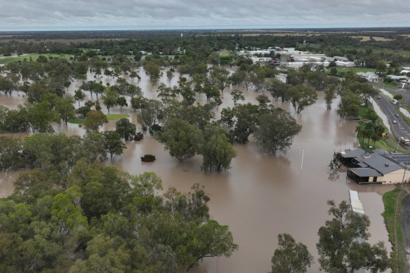 Rising floodwaters in Moree on Saturday.
