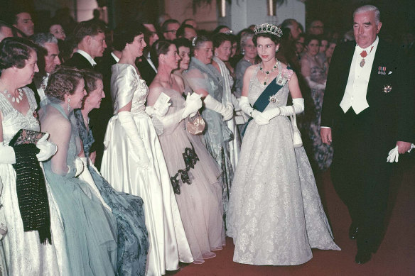The young Queen Elizabeth with Sir Robert Menzies in Canberra in 1954 during her first tour.