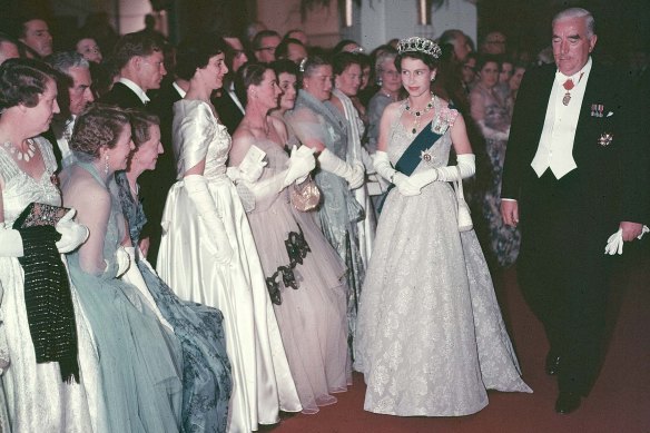 The young Queen Elizabeth with Sir Robert Menzies in Canberra in 1954 during her first Australian tour.
