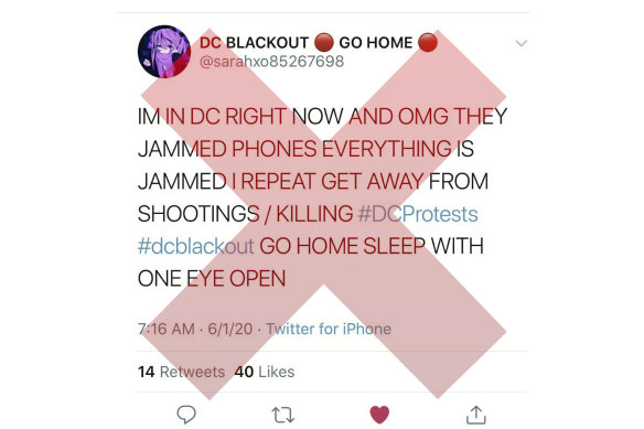 Amid US protests, the hashtag #DCblackout was used to spread false claims that authorities were shutting down communications. It started from an account with just three followers.