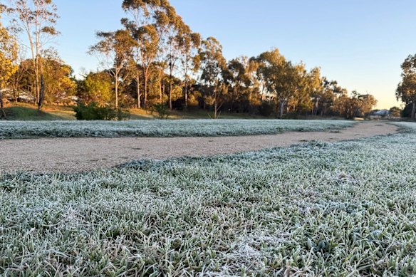 Frost blanketed windscreens, grass and playground equipment on Saturday morning.