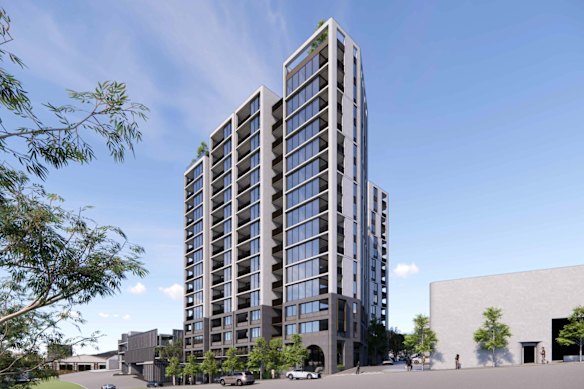 An artist’s impression of the 17-storey affordable housing tower proposed for Para Road, Greensborough.