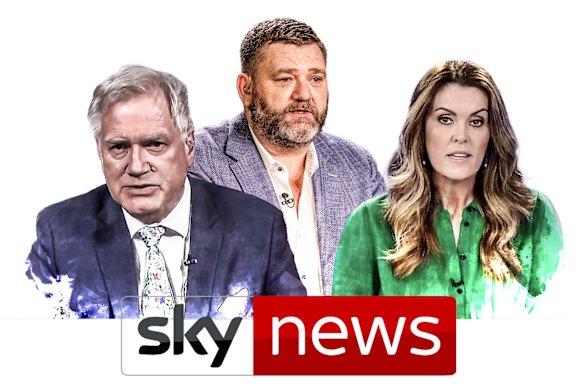 Sky News presenters Andrew Bolt, Paul Murray, and Peta Credlin.