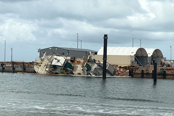 A ship has foundered in Exmouth marina. 