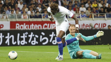 Chelsea's Tammy Abraham gets onto the scoresheet against Barcelona in Japan.