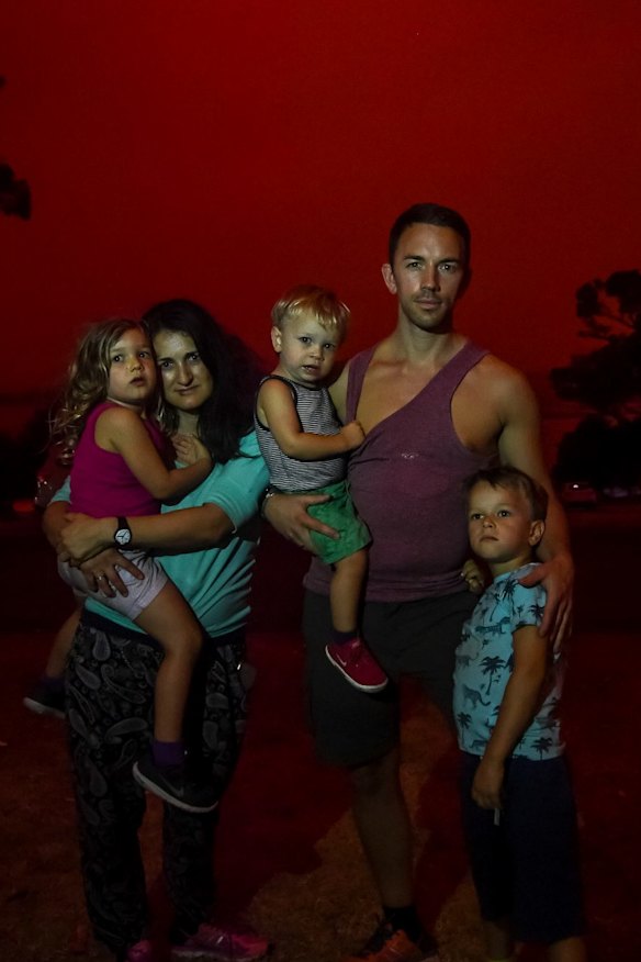 The Kirschbaum family in Mallacoota. At one point they were told they might have to take refuge in the sea.
