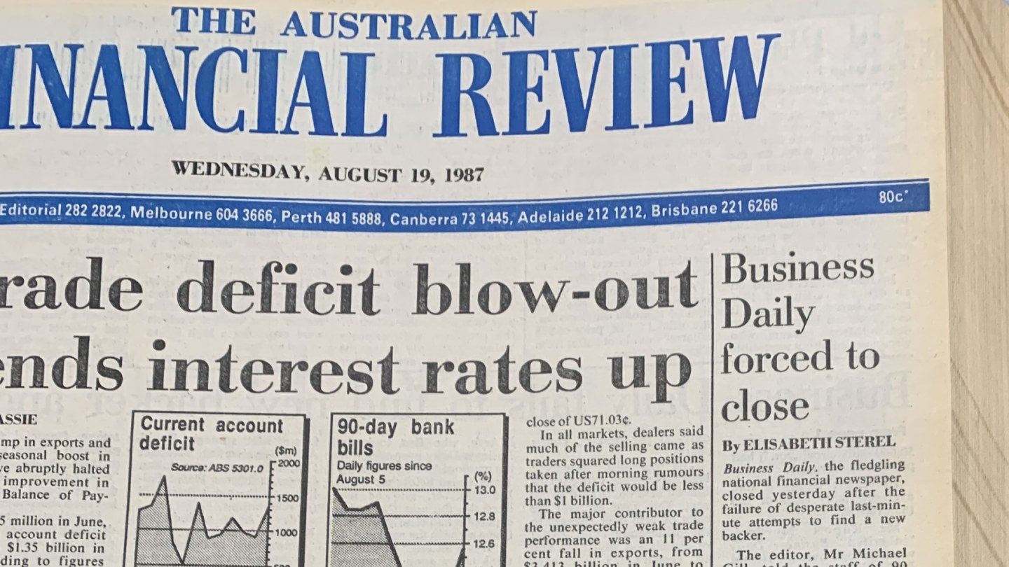 The AFR report about Business Daily on August 19, 1987.