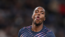Mathys Tel of Tottenham Hotspur reacts.