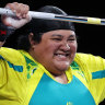 Charisma Amoe Tarrant performs a clean and jerk during the women’s 87+kg final on day six of the Birmingham Commonwealth Games