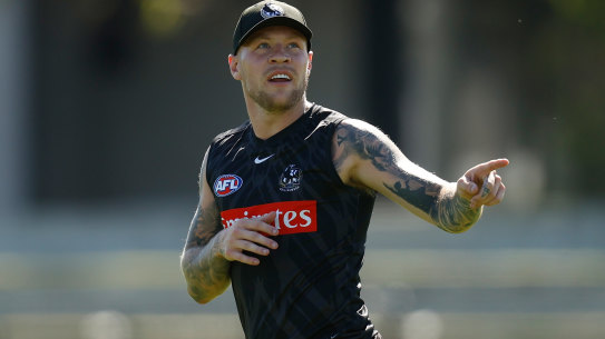 Jordan De Goey at Magpies training on Friday.