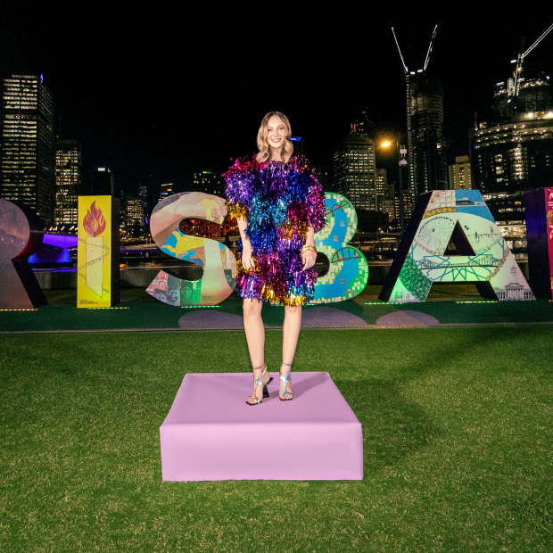 Model Loli Watson in a Rachel Burke dress at South Bank Parklands for the Brisbane Fashion Festival.