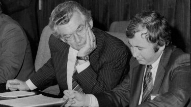 Bob Hawke and Bill Kelty at Parliament House on July 6th, 1979. 