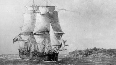 A painting of HMS Endeavour, which researchers believe they have discovered off the coast of the United States.  