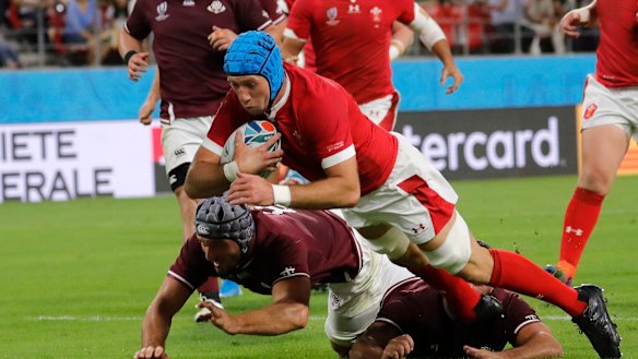Wales back-rower Justin Tipuric scores a try in his side's 43-14 win over Georgia on Monday. 