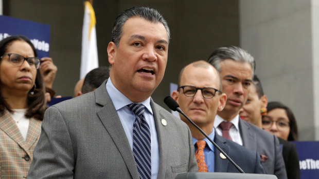Alex Padilla talks during a news conference at the Capitol in Sacramento, California last year.