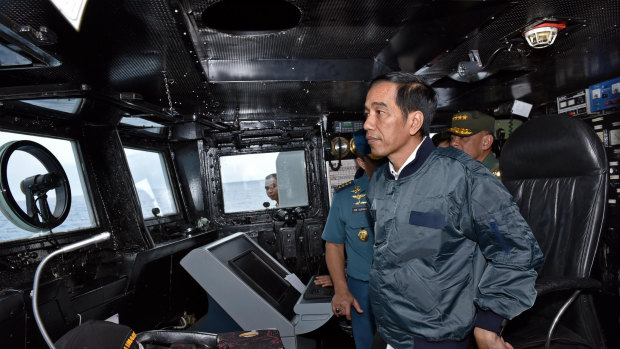 Indonesian President Joko Widodo, seen here on the way to the Natuna Islands in 2016, left for the area on Wednesday.