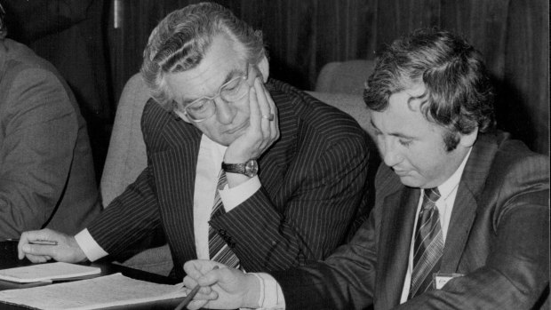 Bob Hawke and Bill Kelty at Parliament House on July 6th, 1979. 