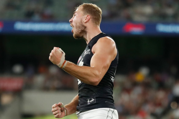 Blues forward Harry McKay kicked four goals in the win over Essendon.