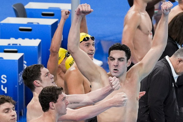 Kyle Chalmers was lightning in the final leg of the men’s 4x100m freestyle relay, but it wasn’t enough to eat up the lead of team USA.