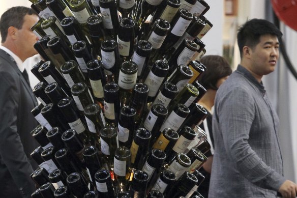 Bottles of wine are displayed at one of the world’s biggest wine fair, Vinexpo, in Bordeaux, south-western France, in 2015. 