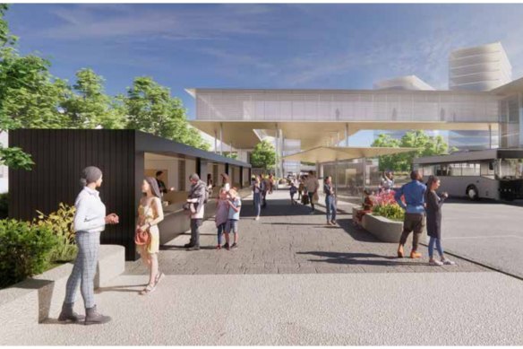  A government concept image of the upgraded Sunshine Station bus interchange and station entrance, released in October 2022.  