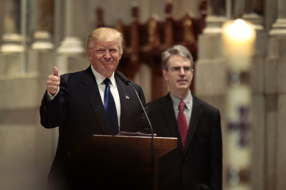 Donald Trump, as then-Republican presidential candidate, before the funeral Mass for Phyllis Schlafly in 2016.