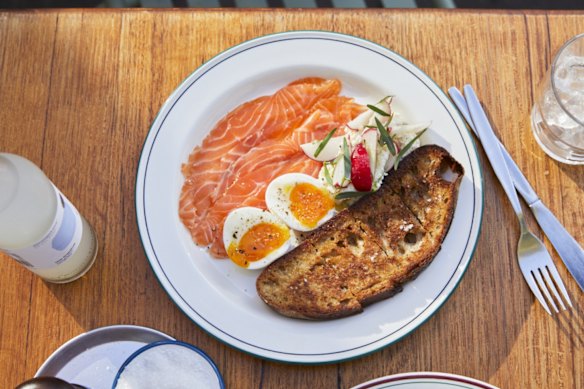Cured salmon with soft-boiled eggs at Florian.