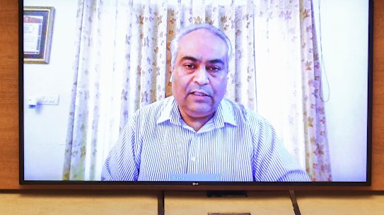 Sunny appears via video conference during a Senate hearing on COVID-19 to hear from Australians impacted by the India travel ban.