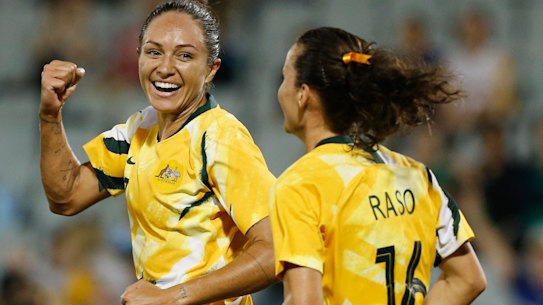 Kyah Simon was in hot form for the Matildas last month.