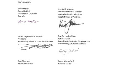 Some of the signatures on the letter from church leaders.