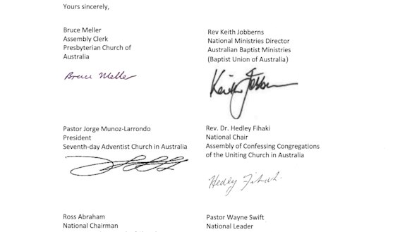 Some of the signatures on the letter from church leaders.