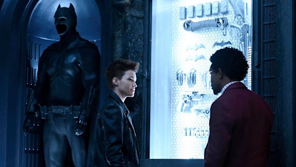 In the shadow of giants ... Kate Kane (Ruby Rose) and Luke Fox (Camrus Johnson) in the Batcave.