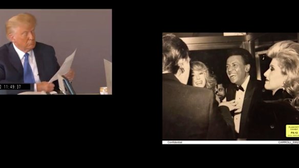 Trump during his videotaped deposition, where he mistook E. Jean Carroll for his wife in a photo.