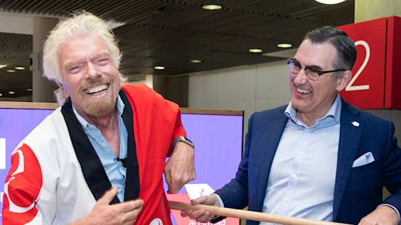 Richard Branson and Virgin Australia CEO Paul Scurrah at Brisbane Airport in November last year. 