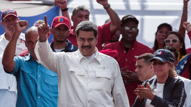 Nicolas Maduro, Venezuela's president  gestures during an anti-imperialist rally outside Miraflores Palace in Caracas, Venezuela, on Saturday.