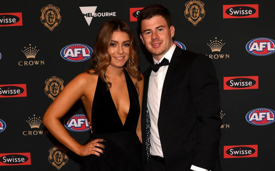 What a speech: Richmond AFL star Jack Higgins and partner Tenisha Cook at the Brownlow.