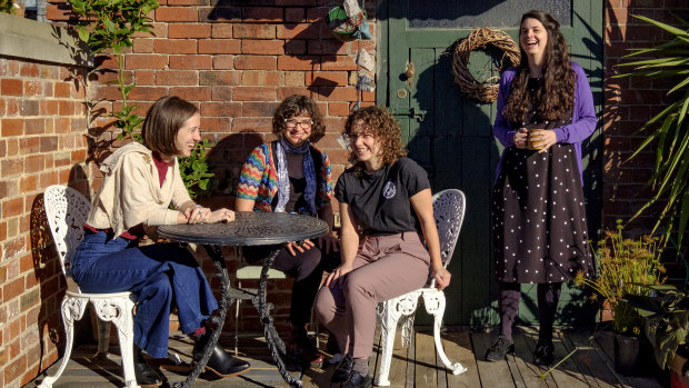 Chilling out: Sophie Jordan, Rachel Deans, Ruthi Hambling, and Julia Earley in the courtyard of Islington's stables.
