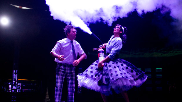 Clowns Goos Meeuwsen and Helena Bittencourt perform in Spiegeltent production, Life: The Show.
