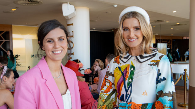 Celebrity stylist Jess Pecoraro and Kate Waterhouse attend Moet Chandon Stakes Day luncheon.