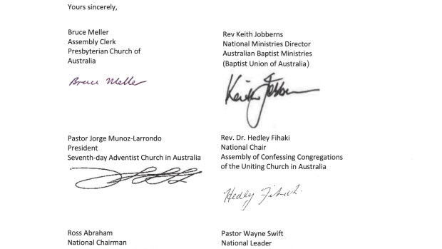 Some of the signatures on the letter from church leaders.