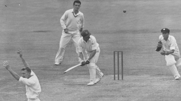 State rep: Victorian spinner Lindsay Kline makes an unsuccessful lbw appeal against Watson in 1957.