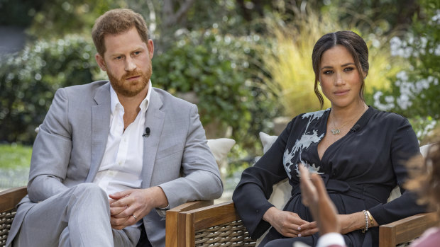 The Duke and Duchess of Sussex during the interview with Oprah Winfrey.
