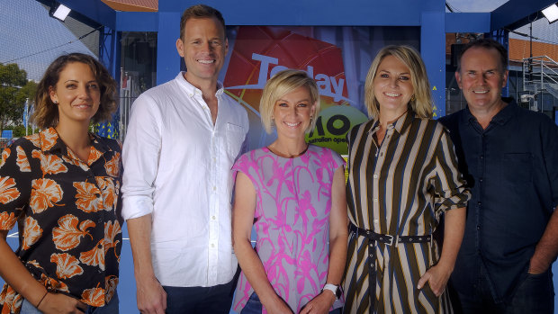 The new Today Show hosts (L-R) Brooke Boney, Tom Steinfort, Deb Knight, Georgie Gardner and Tony Jones.
