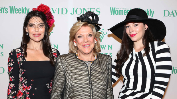 Packer ladies (from left) Gretel Packer, Ros Packer and Francesca Barham arrive at the Crown Resorts Autumn Ladies Luncheon to celebrate Sydney's Autumn Racing carnival in 2014.