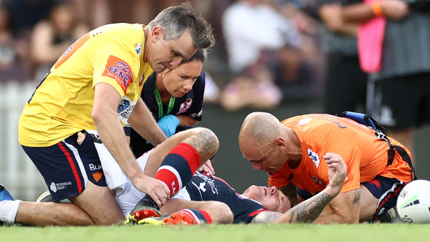 Roosters veteran Jake Friend was knocked out during round one of the season. 