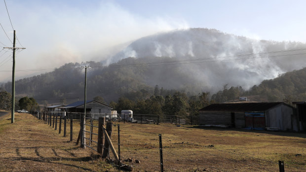 Smoke seen from a bushfire near the rural town of Canungra in the Scenic Rim region on Friday.