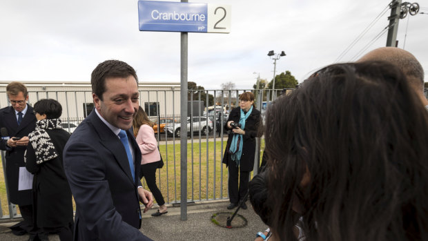 Matthew Guy made the Cranbourne extension annoucement at Cranbourne station.